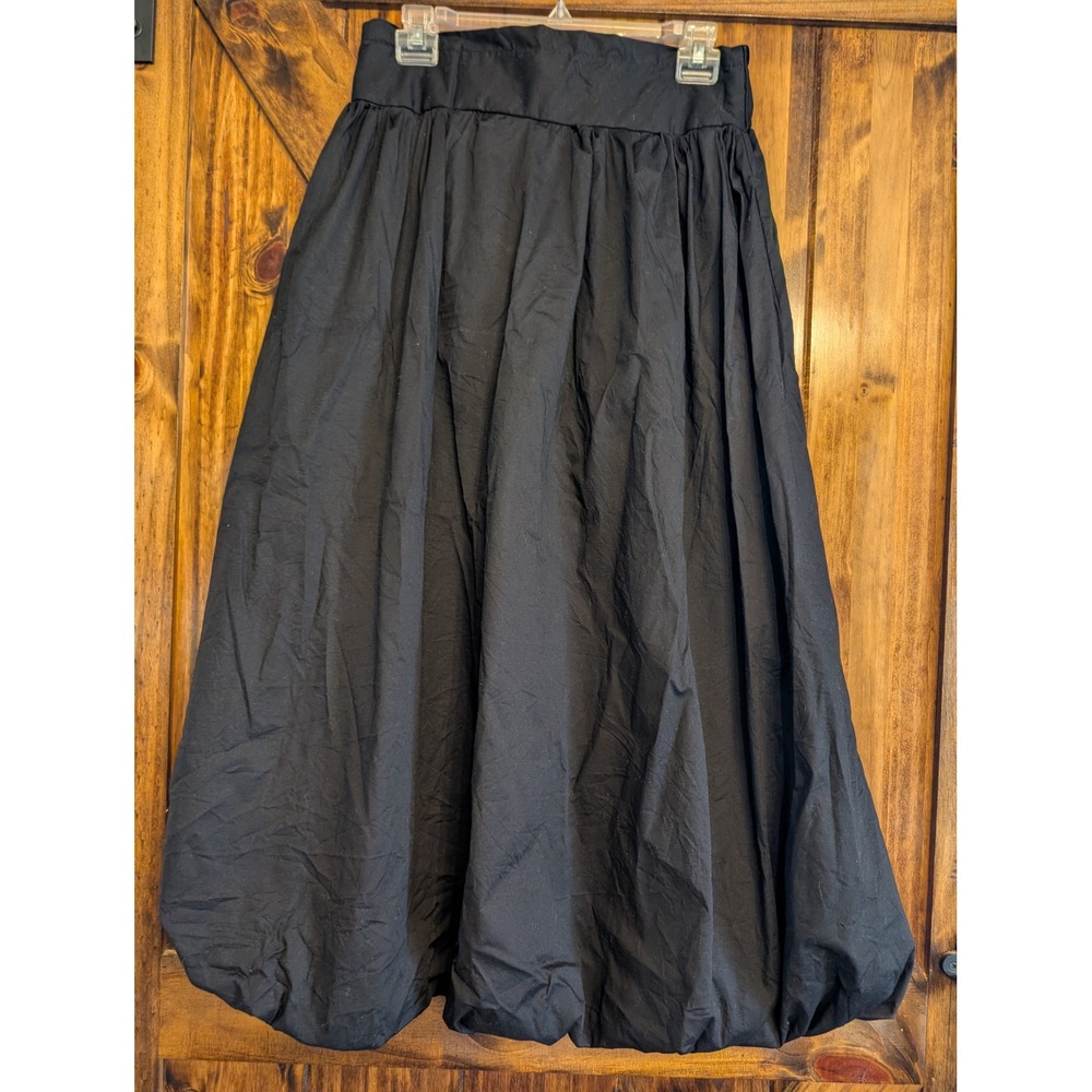 Vamp Black Bubble Hem Midi Skirt Elastic Waist Cotton Blend Made in USA Large
